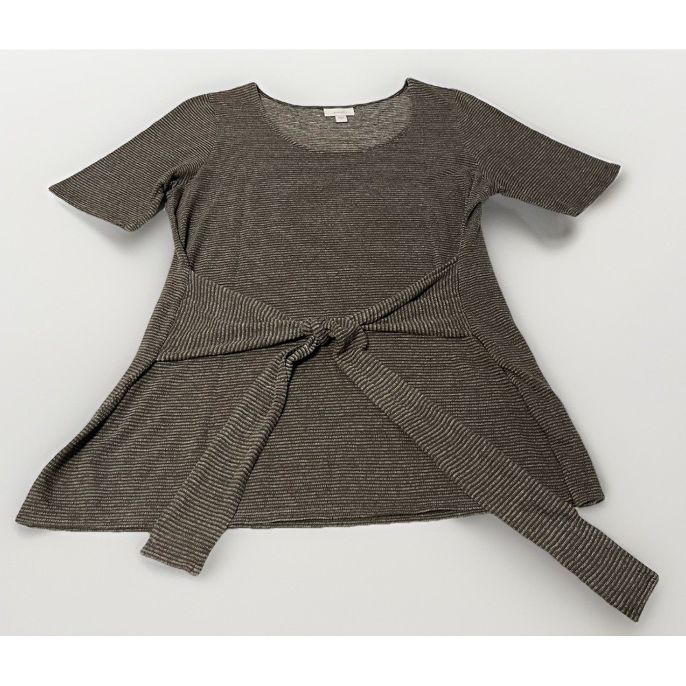 Pure Jill Tunic Women Size Small Brown Tunic Linen Modal Tie Front Short Sleeve